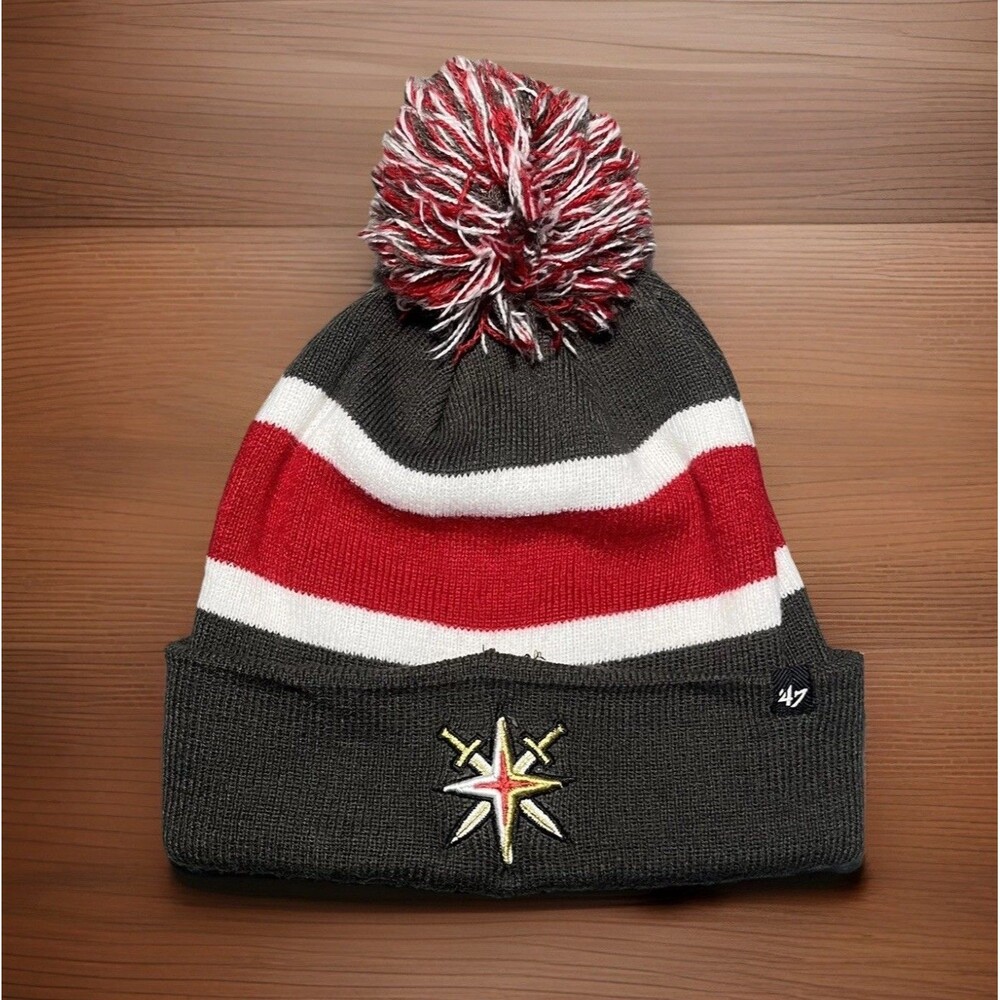 Las Vegas Golden Knights Beanie ‘47 NHL Striped Pom Winter‎ Hat Unisex One Size